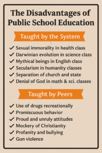Comparison infographic of public school values vs. Christian homeschool principles