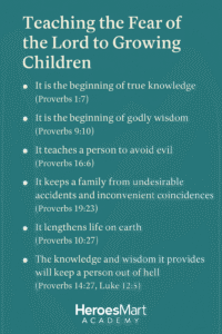 showing biblical benefits of teaching the fear of the Lord to children with matching Scripture references